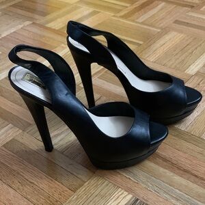 Jessica Simpson - Sz 6- Slingback Peep-Toe Heels - Black Leather - Some Scuffs